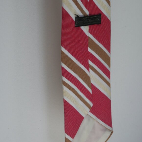 Vintage Sears Men's Store Cotton Blend Red Tan Cream Striped Tie - Picture 4 of 13